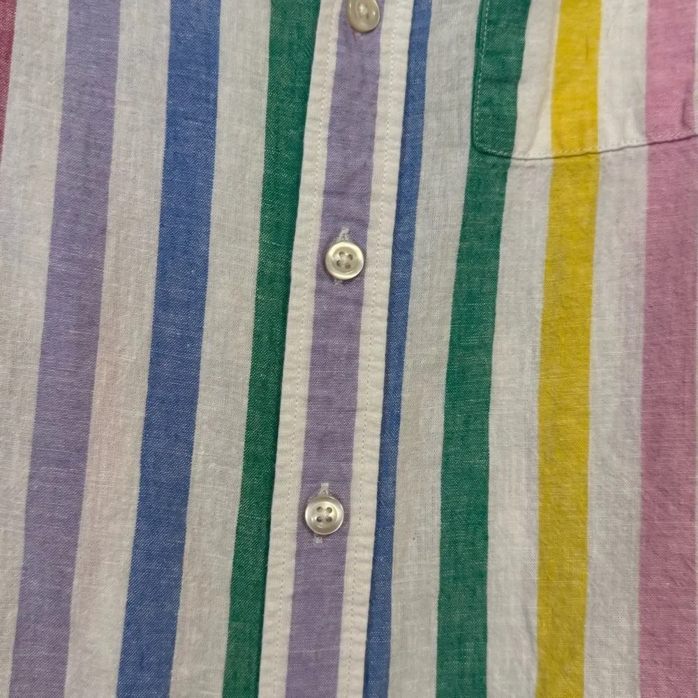 Gap Pastel Rainbow Striped Short Sleeve Button Down Casual Shirt